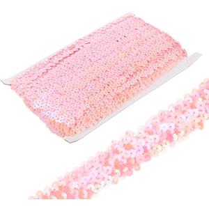 uxcell 10 Yards 1.2 Inch Elastic Sequins Trim Stretch Flat Sequin Paillette Fabric Ribbon Trim Strip for Crafts Sewing Costume Dress, Pink