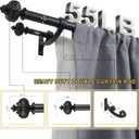 Heavy Duty Double Curtain Rod with Palm Leaves Finials and Aluminum Bouquet Brackets,Double Curtain Rods for Windows 36 to 72 Inches,1 Inch Front, 5/8 Inch Back Adjustable Double Rods,Black