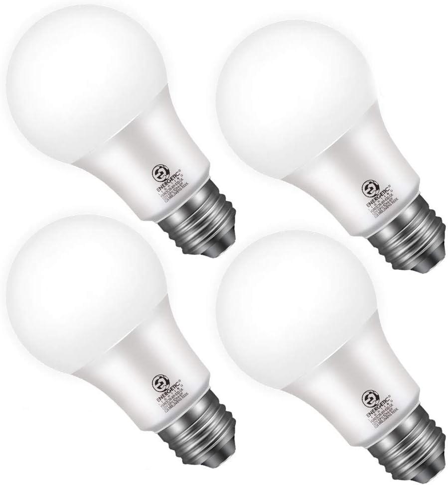 Energetic 4-Pack Dusk to Dawn LED Outdoor Light Bulb, 60 Watt Equivalent(6W), 800LM, Daylight 5000K, E26 Base, Automatic On/Off Sensor Light Bulb for Porch, Hallway, Garage, ETL Listed