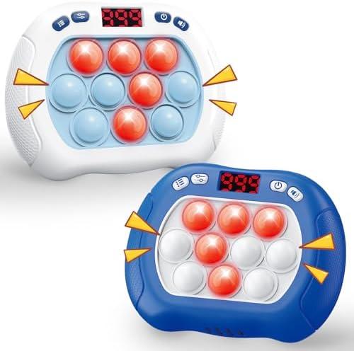 Intoypad 2 Pack Quick Push Pop Game for Kids, Handheld Fidget Toy With LED Screen Light Up, Electric Pop Controller, Fast Push Bubble Sensory Toy, White & Blue