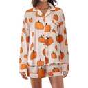 MBZJSDKHLK Women's Halloween Pajamas Set Silk Satin Ghost Pumpkin Print Long Sleeve Button Down Shirt 2 Piece Pjs Shorts Sets, L