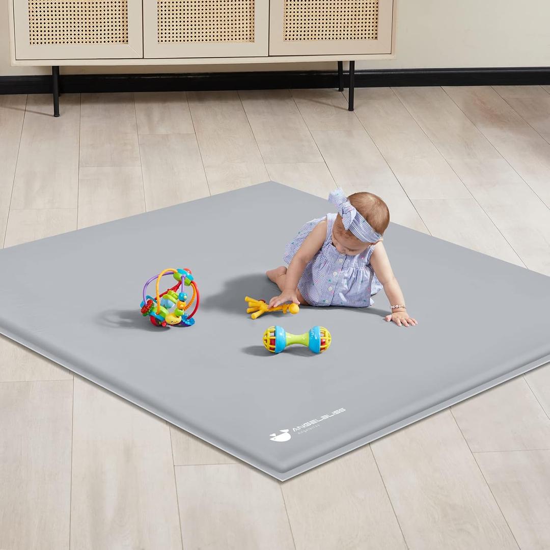 ANGELBLISS Baby Playpen Mat, Self-Inflating Play Mat for Babies and Toddlers, Roll Up & Waterproof Foam Crawling Mat for Floor, Portable Playmat for Babies with Travel Bag Grey (50x50in)
