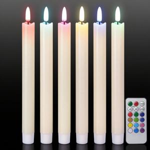 GenSwin Flameless Taper Candles with Remote, Real Wax and Color Changing Wick LED Taper Candles Battery Operated, 6 Pcs Flameless Candlesticks for Halloween Christmas Decor(Ivory, 0.78x9.6)