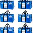 TAILI Extra Large Moving Bags, 6 Pack Blue Heavy Duty Totes For Storage with Visible Window, Wrap Around Handles, Storage Bags for Space Saving, Alternative to Moving Boxes