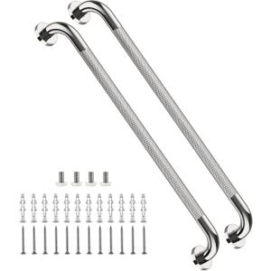 2 Pack 32 Inch Anti Slip Shower Grab Bar Handles, ZUEXT Chrome Stainless Steel Knurled Bathroom Balance Bar, Safety Hand Rail Support,Handicap Elderly Injury Senior Assist Bath Handle(1.25" Diameter)