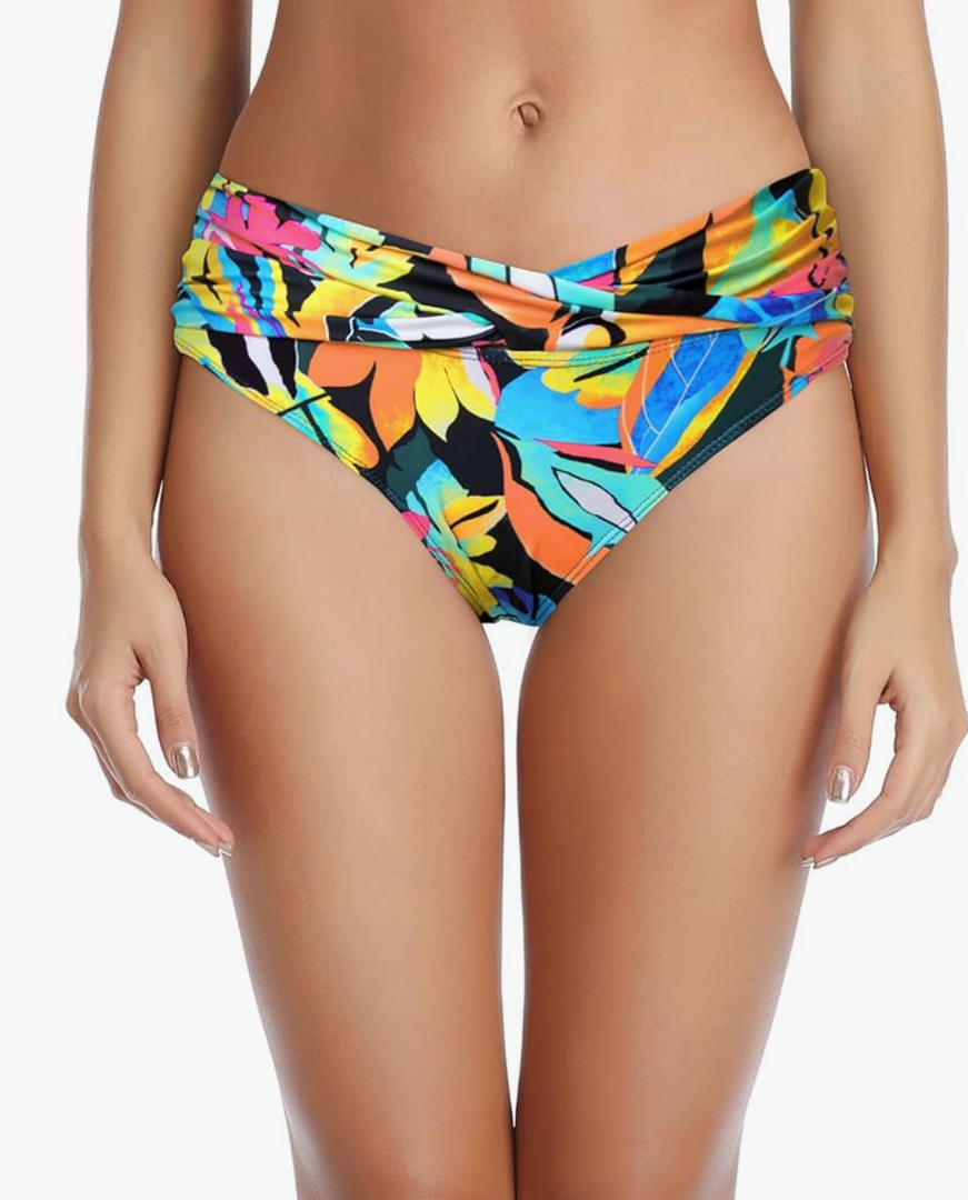 Tempt Me Women Twist Bikini Bottom Moderate High Cut Bathing Suit Bottoms Ruched Swimsuit Bottom Size Medium
