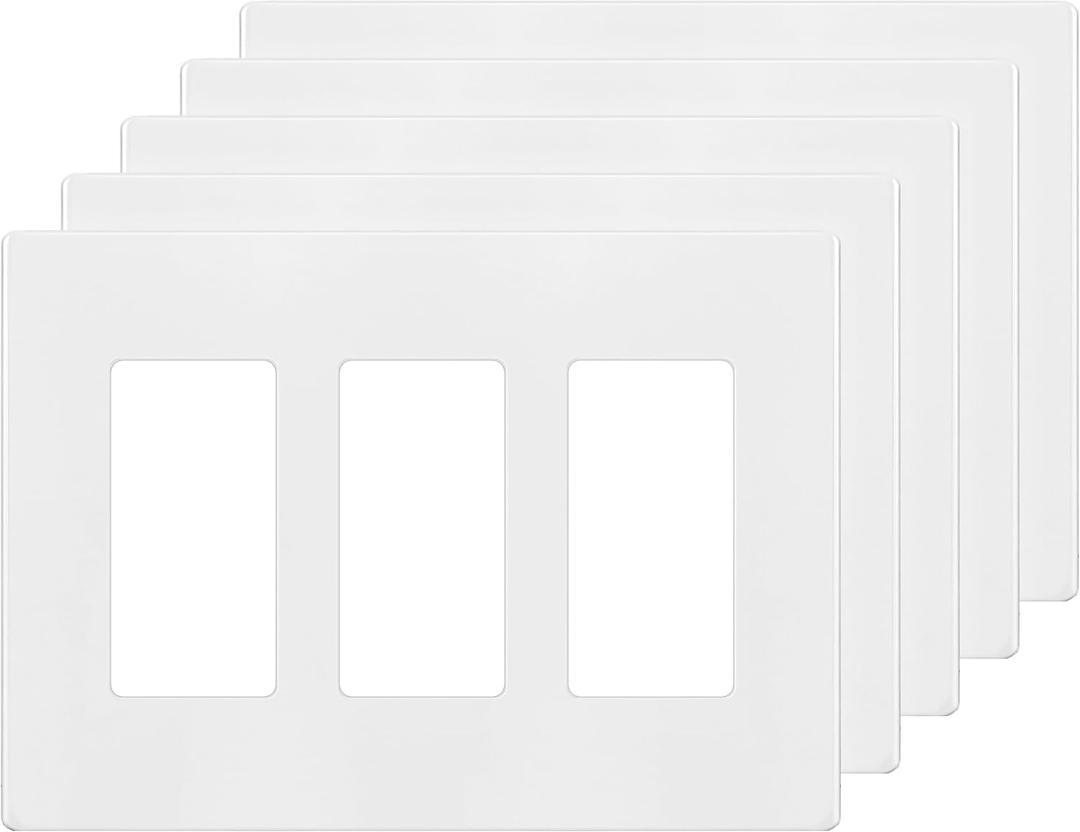 ENERLITES Screwless Decorator Wall Plate Child Safe Cover, Size 3-Gang 4.68" H x 6.53" L, Unbreakable Polycarbonate Thermoplastic, SI8833-W-5PCS, Glossy, White (5 Pack)