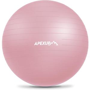 APEXUP Yoga Ball Exercise Ball Anti Slip Heavy Duty for Fitness, Balance & Core Workout (M (19"~22) 55cm, Pink)