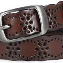 JASGOOD Women Hollow Flower Leather Belt for Jeans Pants Soft Leather Belt with Solid Pin Buckle (Fit Waist Size 29-32 Inches)