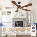 52 Inch Ceiling Fan with Lights and DC Motor by Remote Control,5 Reversible Solid Wood Blades,6-Speed Noiseless DC Motor, Modern Ceiling Fan for Indoor Bedroom Living Room Outdoor Patios