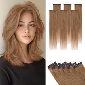 Short Hair Extensions Clip ins,S-noilite Short Clip in Hair Extensions Real Human Hair,Mini Hairpieces for Add Volume and Highlights,6 Pieces 31g 10 inch Light Brown