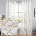 Kotile Gold White Sheer Curtains 84 Inches Long 2 Panels Metallic Gold Moroccan Sparkle Light Filtering Shimmer Window Curtains with Grommets for Living Room, W52 x L84 Inch
