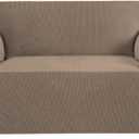 H.VERSAILTEX Stretch Couch Cover Loveseat Covers for 2 Cushion Couch Sofa Slipcover for Love Seat 1 Piece with Elastic Bottom, Checked Jacquard Fabric(Loveseat 58"-70" Wide, Macchiato)