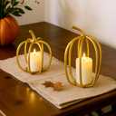 2 Pcs Thanksgiving Gold Metal Pumpkin Candle Holder 6inch 8inch Fall Iron Pumpkin Votive Candle Holder for Holiday Autumn Halloween Home Room Vintage Decoration