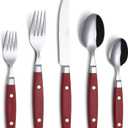 ANNOVA Silverware Set, Retro/Rivet Colorful Stainless Steel Tableware Kitchen Flatware Set Utensils, Includes Dinner Knives, Forks, Spoons, Salad Forks & Dessert Spoons (Red, 20 Pieces)