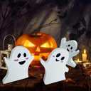 2 x Cute Ghost Halloween Decorations Indoor, Wooden Tiered Tray Decor Table Sign, Halloween Decor Wooden Ghost Sign for Party Home Shelf Display, 3 Pcs, Black White