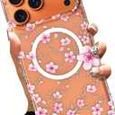 AIGOMARA Phone Case Made for iPhone 17 Pro, Pink Floral Flowers | Compatible with MagSafe, Clear Phone Cover with Pink Flowers for Women, Soft TPU and Hard PC, Shockproof Anti-Scratch