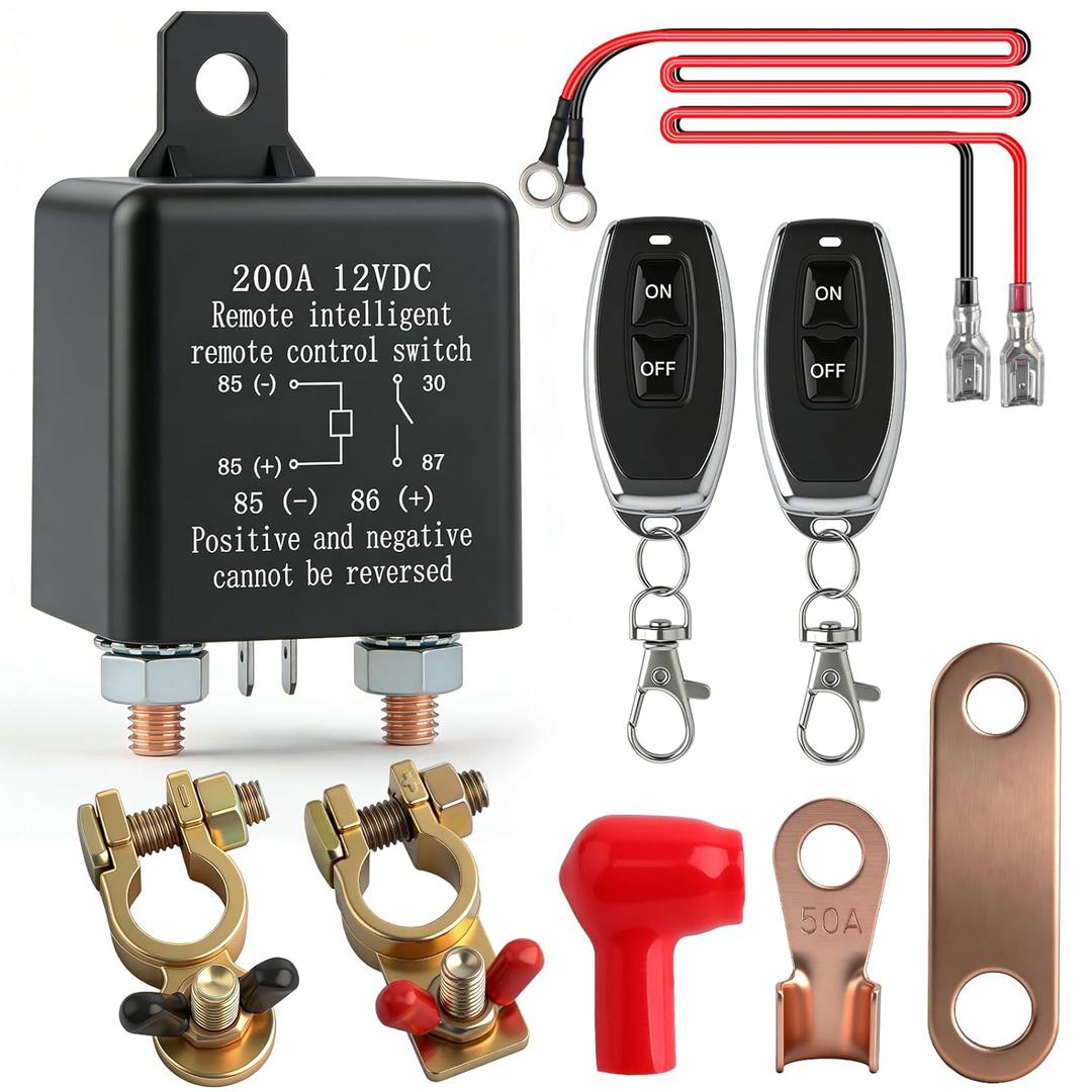Remote Battery Disconnect Switch 12V, 200A Remote Control Battery Kill Switch, Anti Theft and Battery Drain Automatic Power Shut Off Switch for Car, Auto, ATV, Truck