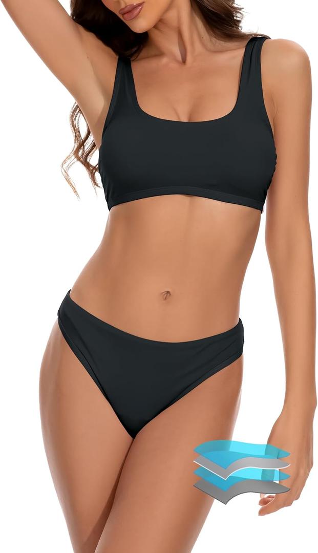 Beautikini Period Swimwear for Teens Two Piece Leakproof Menstrual Bikini Swimsuit Sporty Bathing Suits for Girls Women (Small, Black)