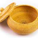 Hand-Woven Round Rattan Storage Basket with Lid 8.6x5.1 Inch Durable Wicker Box for Picnic, Decoration, and Multi-Purpose Storage Eco-Friendly Craftsmanship