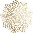 Snowkingdom Pack of 8 Gold Metallic Round Placemats Bulk Round Pressed Vinyl Leaf Dinning Kitchen Table Mats Decoration for Christmas Wedding Thanksgiving Party