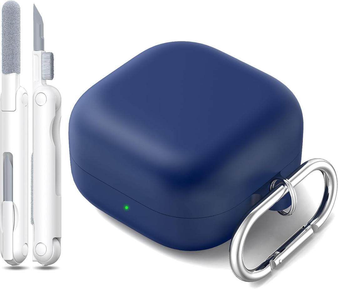 RFUNGUANGO 2026 New Silicone Case for Samsung Galaxy Buds 4 & Buds 4 Pro, Shockproof Protective Cover with Cleaning Kit & Carabiner, Anti-Scratch Non-Slip Earbuds Case, Dark Blue