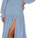 ZESICA Women's 2025 Boho Sexy Off Shoulder Long Sleeve Smocked High Waist Side Split Flowy A Line Tiered Long Maxi Dress (Light Blue) S 