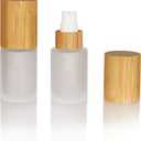 COSIDEA 6 pcs Empty 1oz / 30ml bamboo lids Frosted glass bottle with lotion pump dispenser, refillable emulsion cosmetic cream bottles, toiletries refill travel container