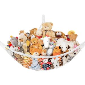 Stuffed Animal Net Hammock for Plushie Toys, Stuffed Animal Hammock Corner for Kids' Room Decor, Ideas for Organizing Stuffy Collection, 1 Pack, White (L (67" x 40" x 40"))