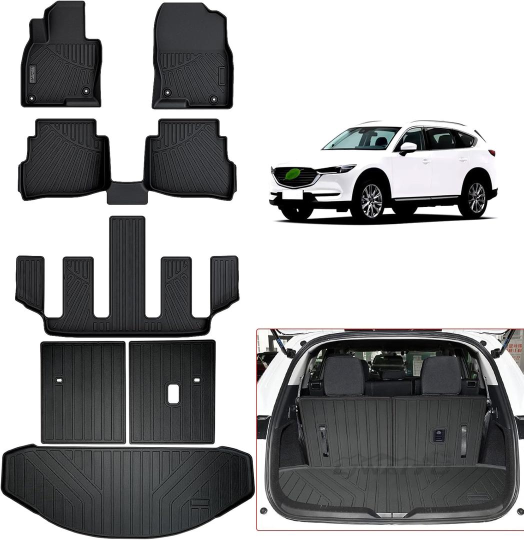Floor Mats & Cargo Liners for 2016-2022 2023 Mazda CX-9 CX9 (6 Seats-2 Row Bucket Seat)-Only Fit Sport Version,TPE All Weather Protection Floor Liners with Trunk Mat & Backrest Mat