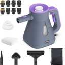 Steam Cleaner Handheld: 1200W Fast 10-Sec Heat-Up-750mL (25oz) Tank-No Cooling-Refill Anytime-Lockable Steam Trigger-14-Piece Kit Hand Held Steamer for Home Car Grout Tile Cleaning Grey