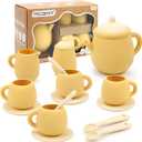 MCGMITT Toy Tea Set, Silicone Tea Party Set for Little Girls Boys, 15 Pcs BPA Free Dishwasher Safe Pretend Tea Set for Toddlers Kids Age 3-6, Non Breakable Cute Toy Kitchen Accessories for Children