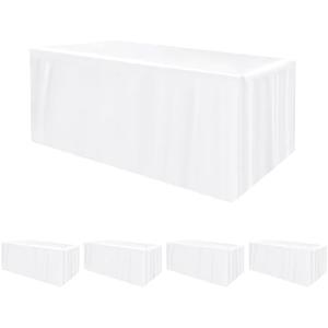 HolidayIdeas Fitted Tablecloths for 8 Foot Rectangle Table, Wrinkle Resistant Washable White Table Cover 30x96 Inch for Vendor Booth Display, Banquet, Trade Show, 1 Pcs