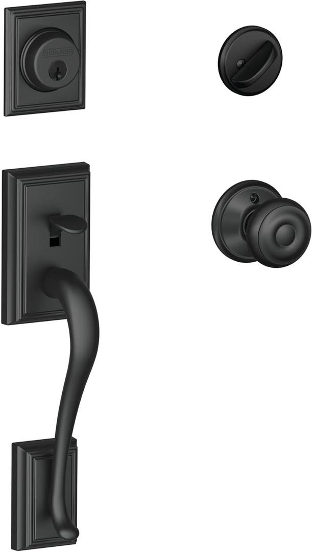 Schlage F60 ADD 622 GEO Addison Front Entry Handleset with Georgian Knob, Deadbolt Keyed 1 Side, Matte Black