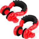 Shackles 3/4" (2 PACK) LIBERRWAY D ring Shackle Rugged Unbreakable 28.5 Ton (57,000 Lbs) Maximum Break Strength with 7/8'' Pin Bow Screw Heavy Duty D Ring for Vehicle Recovery, Red