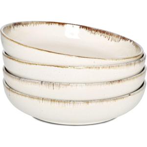 Bosmarlin Stoneware Large Pasta Bowls, 40 Oz, Set of 4, Big Salad Bowls, Microwave and Dishwasher Safe (Barely beige, 9.3 in)