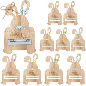 Beeveer 10 Pcs Easter Bunny Money Holder for Cash Gift Wooden Rabbit Gift Cards Cash Holder for Basket Stuffers Easter Holiday Hunting Money Tree Ornaments Table Centerpiece Decorations