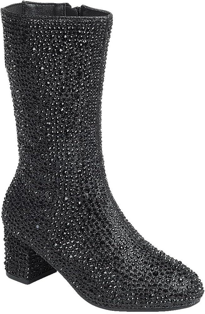 ABSOLEX Girl's Rhinestone Round Toe Knee High Chunky Low Heel Boot, 12