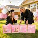 2026 Prom Balloon Boxes Decoration, 4 Pcs Pink Clear Grad Balloon Boxes with Letters Graduation Hat Card Column Standup Photo Booth 2026 Prom Backdrop for Senior High Graduation Decoration