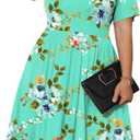 POSESHE Womens Plus Size Summer Dress 2026 Casual Short Sleeve Empire Waist Loose Fit Swing T-Shirt Dress with Pockets (XX-Large Plus, B19-green Floral)