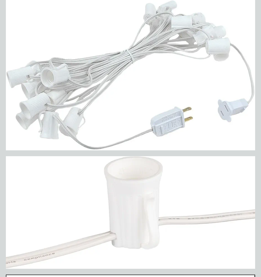 Novelty Lights 25 Foot String Light Set - Indoor/Outdoor Stringer Set for Christmas, Wedding Decor, Patios, & More - C9/E17 Intermediate Base (White Wire, 12" Spacing)