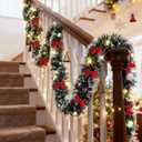 2 Pack Christmas Tinsel Garland, Lighted Artificial Garland Plug in, 15FT Outdoor Christmas Garland for Stairs Railings Door Indoor Decor