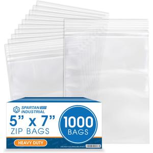 Spartan Industrial - 5 X 7 (1000 Count) Thick 4 Mil Clear Reclosable Zip Plastic Poly Bags with Resealable Lock Seal Zipper - Heavy Duty and Durable