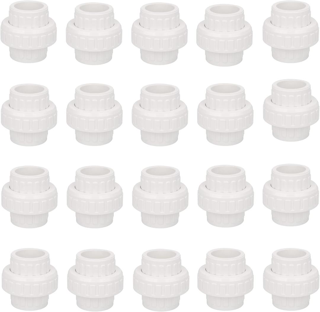 Set of 20, Lobergel 1 Inch PVC Union Coupling, White Pipe Fitting with EPDM O-Ring. Slip PVC Union Coupling Adapter Schedule 40