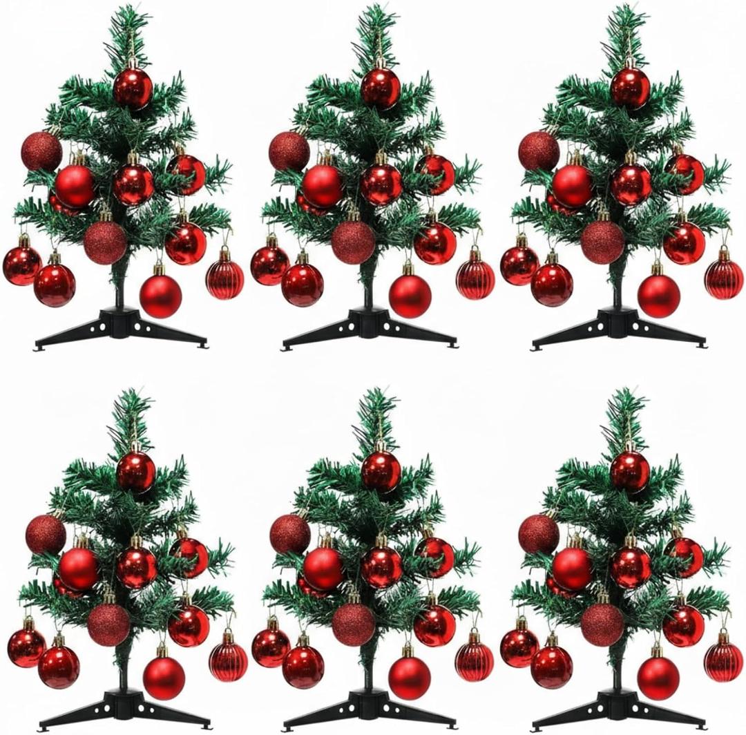 Civaner 6 Pcs 12 Inch Mini Christmas Tree Tabletop Decoration with 72 Pcs Balls Craft Xmas Party Favors Small Tabletop Christmas Centerpiece Xmas Tree for Holiday DIY Classroom Office Party Decor