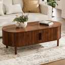 ZttRiee Oval Coffee Table with Sliding Doors, Mid-Century, Walnut