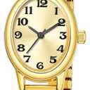 ADSBIAOYE Small Gold Watches for Women Vintage Oval Arabic Numerals Easy to Read Ladies Analog Watch with Stainless Steel Expansion Band Water Resistant