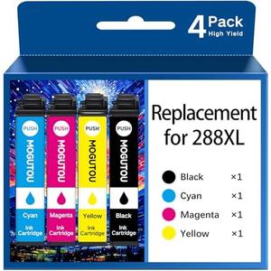 MOGUTOU Remanufactured for 288XL Ink Cartridges for Epson Printer Replacement for Epson 288XL Ink Cartridges Combo Pack T288 XL High Yield for XP-440 XP-446 XP-330 XP-340 XP-430 XP-434 (4 Pack)