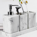 Bathroom Accessory Sets, 4 Pieces Bathroom Accessories Complete Set Vanity Countertop Accessory Set with Marble Look, Includes Lotion Dispenser Soap Pump, Tumbler, Toothbrush Holder and Tray