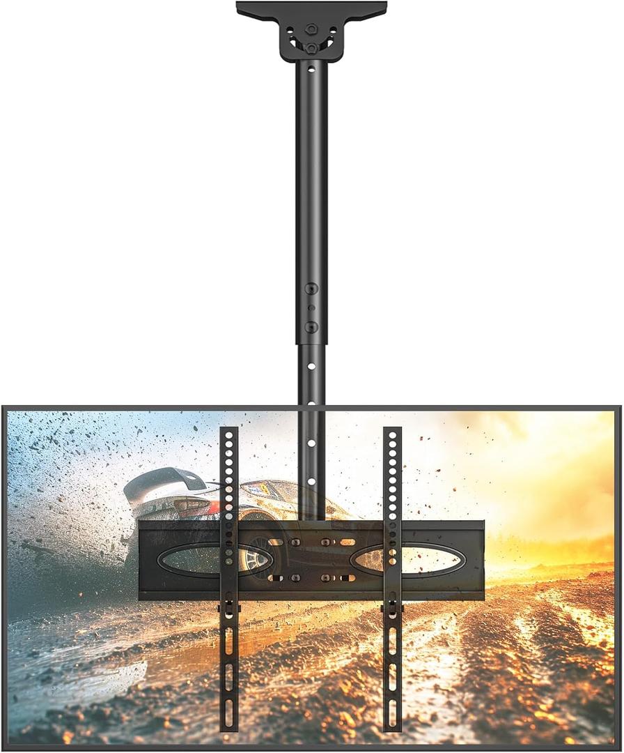Ceiling TV Mount for 32-65 Inch Flat or Curved TVs, Full Motion Adjustable TV Bracket with 360Swivel, Max VESA 400x400mm, Tilt Hanging TV Mount Holds up to 110 LbsFits LCD LED OLED 4K Plasma TVs